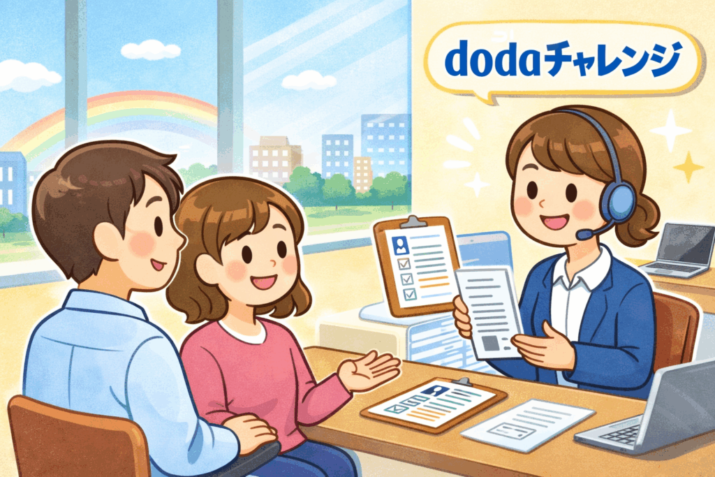 odaチャレンジで しごとさがしを そうだんしているイメージ